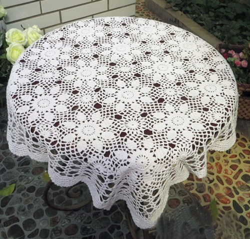 White Cotton Handmade Crochet Lace Tablecloth Doilies Table Overlay,Square,31 In