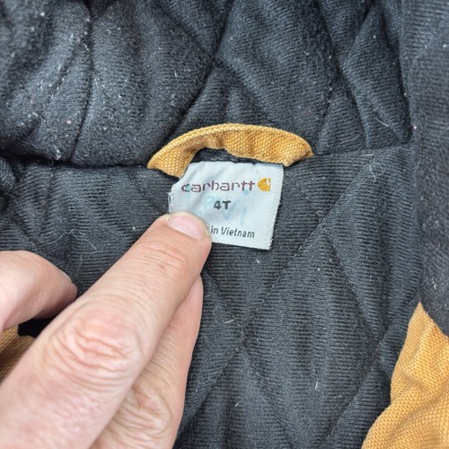 Carhartt Kids Size 4T Distressed Duck Canvas Hooded Jacket Coat Youth SPOTS - Picture 8 of 13