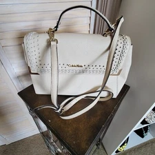 calvin klein Sholder Bag Purse  Hand Bag Adj Strap  Beige  Bone Gold Tone