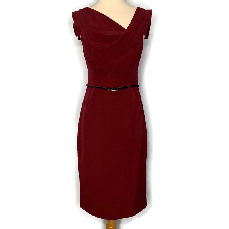Black Halo Burgundy Jackie O Pencil Skirt Belted Sheath Dress Size