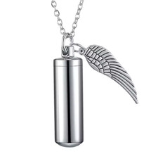 Mini Urn Pendant with Angel Wings   Memorial Keepsake   Cremation Charm Locket
