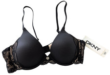 DKNY 36B Demi Bra 453232 Black Lace Padded Seamless Invisible MSRP 44 NWT