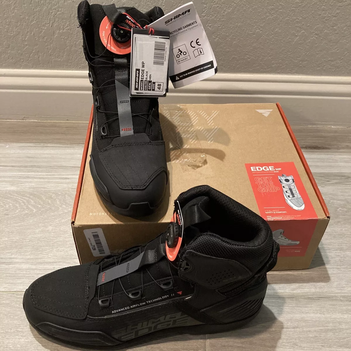 Shima Edge WP Mens Motorcycle Shoes Black Size 48 US Mens 13