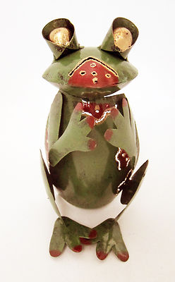 Teelicht-/Kerzenhalter in Froschform grün + gold lackierter Stahl Fair Trade, neu 