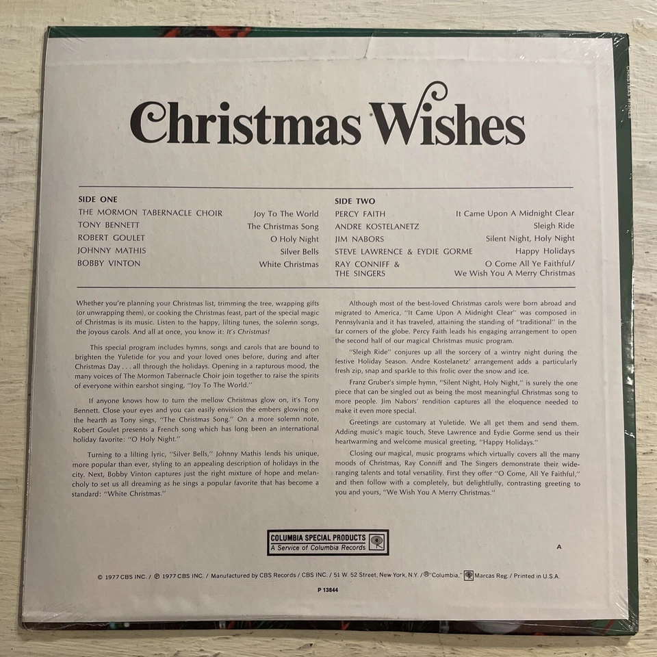 V/A Christmas Wishes LP Columbia CSP Stereo Tony Bennett Ray Conniff SEALED!!!! - Image 2 of 4