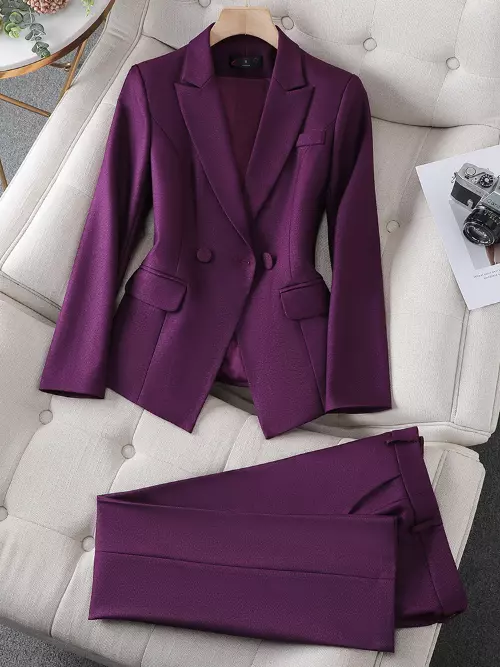 Black Green Purple Blazer Pant Suit Formal Women Business Work