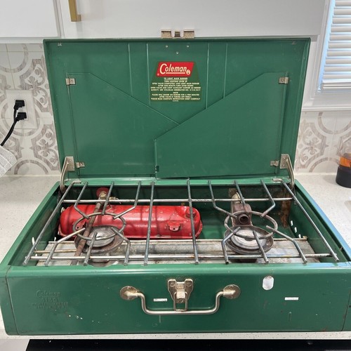 Coleman 413G Camp Stove with Red Gas Tank Propane Connection Vintage