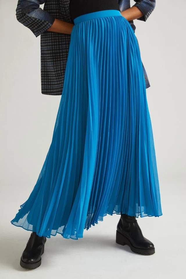 Nueva Maxi Falda Plisada Anthropologie Pankaj & Nidhi Talla Mediano "Azul" Foto 4 de 4