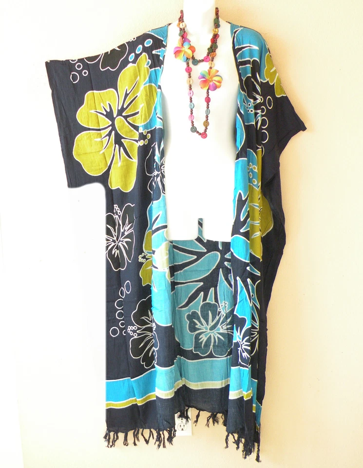 CD661 Batik Floral Ala de Murciélago Cárdigan Plumero Caftán Maxi Trench Encubrimiento hasta 5X