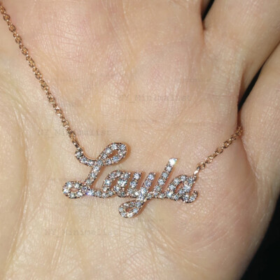 Name Layla Initial Letter Pendant Necklace Solid 14K Yellow Gold