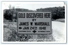 c1940's James Marshall Sign At Sutter's Mill Frashers CA RPPC Photo Postcard