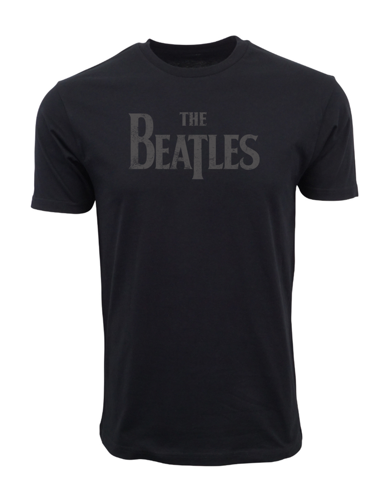 THE BEATLES MENS DISTRESS LOGO T SHIRT BLACK