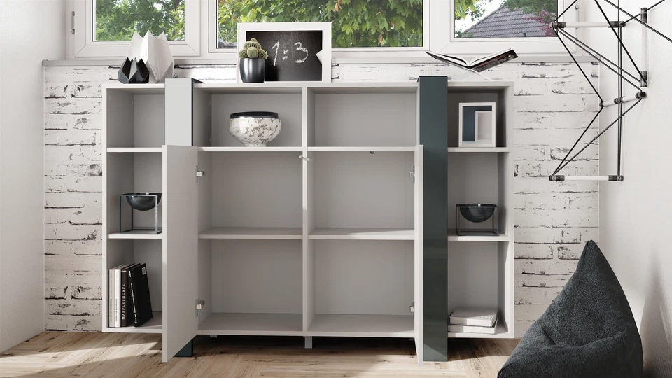 Highboard Kommode Sideboard Anrichte Buffet Wohnzimmer Schrank Ida V1 in Weiß - Bild 3 von 4