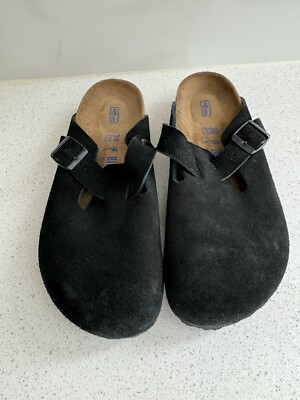 Birkenstock Boston Black Suede Soft Footbed Clog EU 38 US 7-7.5 | eBay