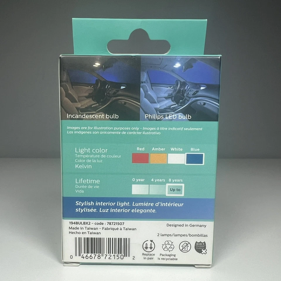 Philips 194BLED Ultinon LED BLUE Instrument Panel 灯泡 194 - 2 包 — 第 2/2 张图片