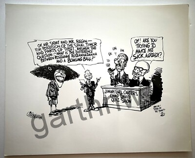 JIMMY CARTER 1978 CAMP DAVID OLIPHANT CARTOON PHOTO SADAT BEGIN & ROSEANNADANNA