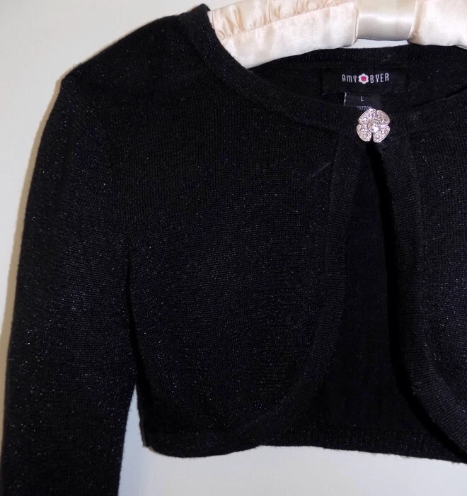 Girls Metallic shrug L Black Cropped cardigan Jewel Glittery Amy Byer Short - Image 4 of 4
