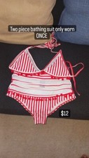 Two Piece Red And White Bathing Suit With Tassels