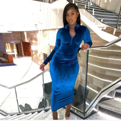 blue velvet dress midi Zippered Size 3X Chocolate socks Team it with mules Allegra K Colorblock Bow Set Option:Dress Only