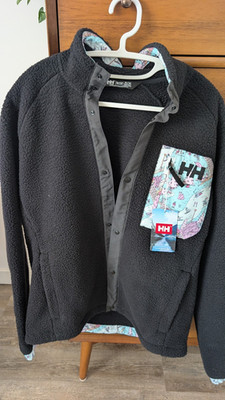 Helly Hansen Black Snap Closure Relaxed Fit Jacket Patterned Pocket Logo Men's M