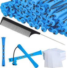 61 Pcs Perm Kit, 30 Blue Perm Rods 0.35 Inch 30 Perm Papers with a Comb Hair Ro