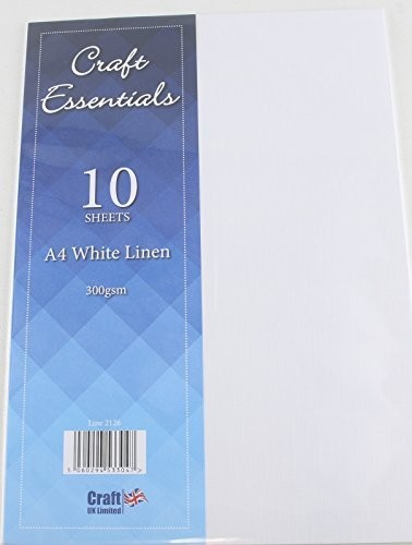 Pack of 10 quality 300 gsm textured A4 craft card in White Linen