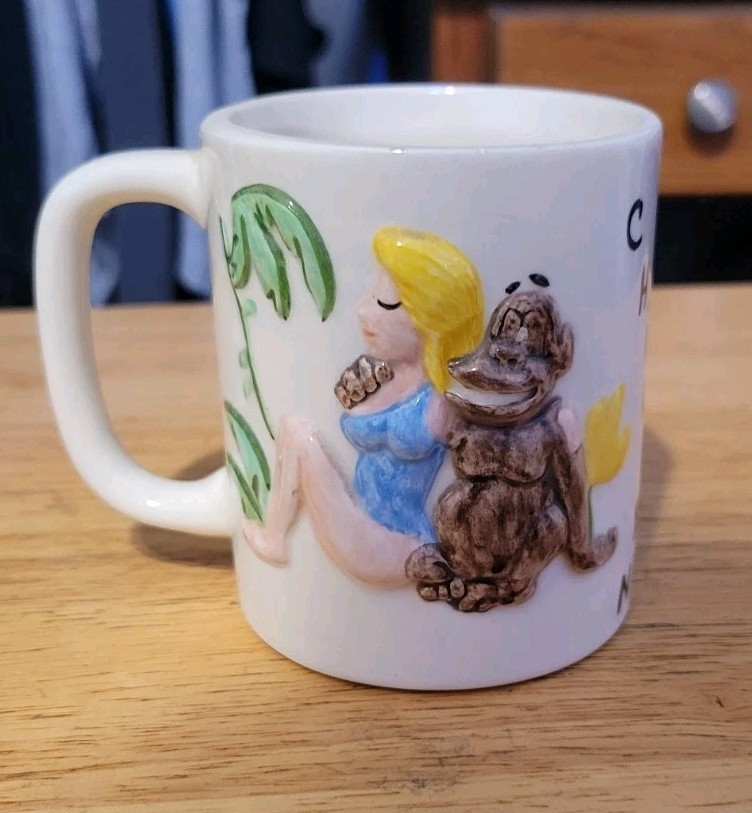 Vintage 3D Ceramic Mug Tarzan Jane Monkey Chicken Funny Joke Novelty Kitsch...