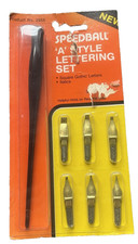 New in Pkg Vintage Speedball  A  Style Lettering Set for Calligraphy with 6 Nibs