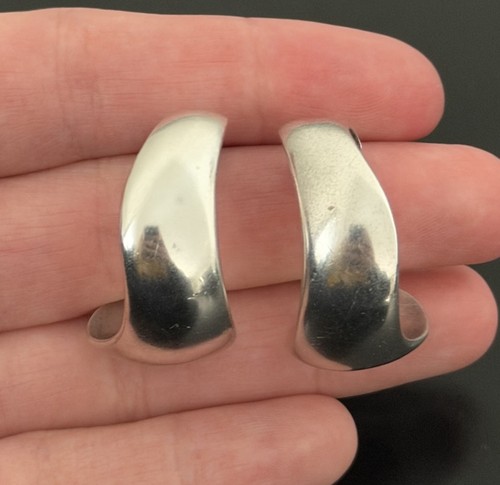 Navajo Bahe Sterling Silver Modernist Hoop Earrings