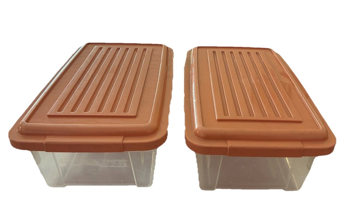 Vintage Tucker Housewares Bins Totes Clear Orange Small 12x7x4” (2