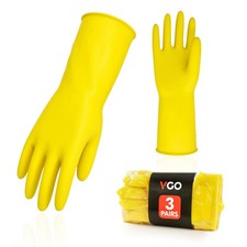3Pair Reusable Rubber Dishwashing Gloves, Long Sleeve, Size L, Yellow