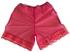 Red SHEER NYLON Pettipants LACY Sleep Shorts INSEAM 7"  WAIST 30 - 42"  