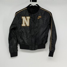 Nike Youth Black Gold Varsity Bomber Jacket Zip Snap Logo Size M