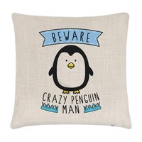 Beware VerrüCkte Pinguin Mann Leinen Kissenbezug - Lustig Tiere