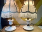 VTG Small White Milk Glass Hobnail Bedroom Boudoir Table Lamps Cottage Fringe