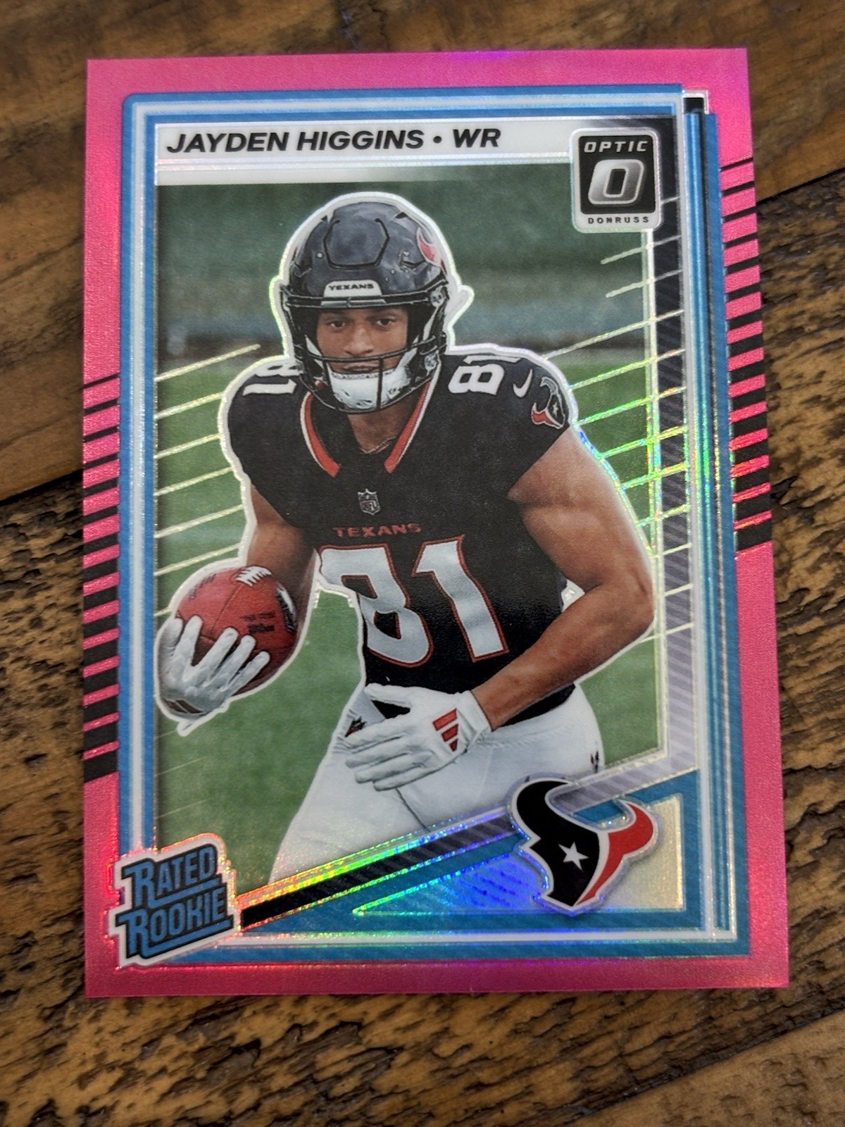Jayden Higgins 2025 Donruss Optic Rated Rookie Pink Prizm Holo #225 Texans B
