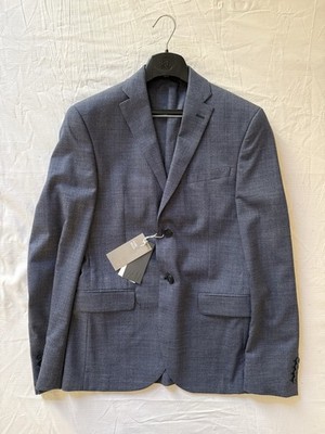 H&M Herren Blazer Slim Fit Wolle blau grau Größe 46 - elegante Jacke festlich