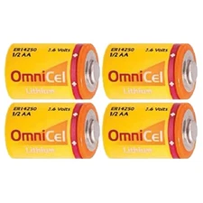 4x OmniCel ER14250 3.6V 1/2AA Lithium Standard Battery Button Top RFID Detectors