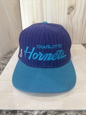 Vintage 90s Charlotte Hornets Purple And Teal Pinstripe Script SnapBack Hat
