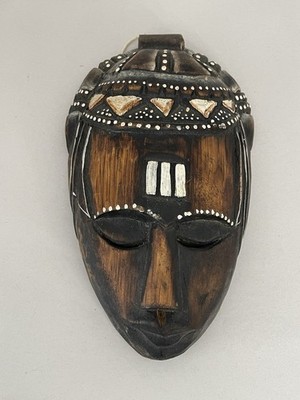 Tribal Mask Wall Hanging Souvenir Painted Wood Carving 8.5 x 5 