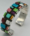 Mexico Sterling Silver Multi-Stone Three Dimentional Cuff Bracelet 67 Grams NEW — photo 6