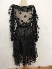 Dolce & Gabbana black sheer silk dress ruffle midi polka dot 8 40