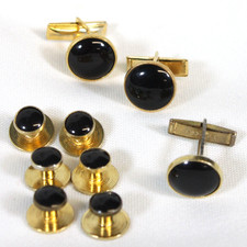 Vtg Pioneer Tuxedo Cufflinks Studs Button Covers Black 9pcs Formal Enameled