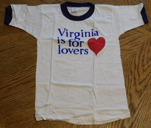New Vintage 1970's Virginia Is For Lovers Kids Youth Ringer T-Shirt Size L 10-12