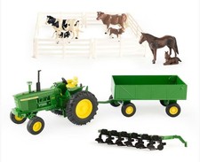 ERTL,JOHN DEERE 4020 with trailer, plough, animals and fences, 1/32, ERT15474
