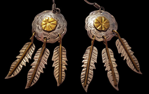 VTG TAXCO TH 116 Sterling Silver Southwestern Concho Feather Earrings