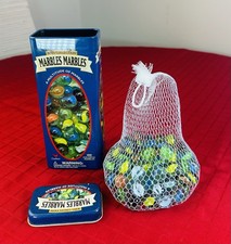 NEW Vtg 100 Glass Marbles Kids Collection Marbles Marbles Tin Toy Game Set