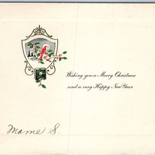 c1920s Embossed Bird Shield Christmas Card Holiday Art Deco New Year Greeting 7V