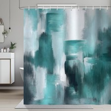 Teal Abstract Shower Curtain, Turquoise Modern Geometric Green Shower Curtain...