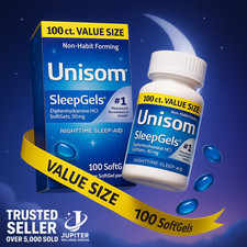 Unisom 50 mg Diphenhydramine Nighttime Sleep-Aid Softgels, 100 Count Exp 01/2027